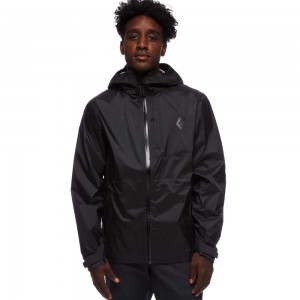 Black Men's Black Diamond Treeline Rain Shell Jackets | HF470909