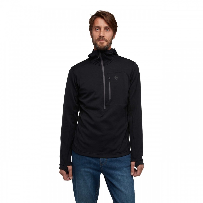 Black Men's Black Diamond Coefficient Quarter Zip Fleece Hoodie | AK545073