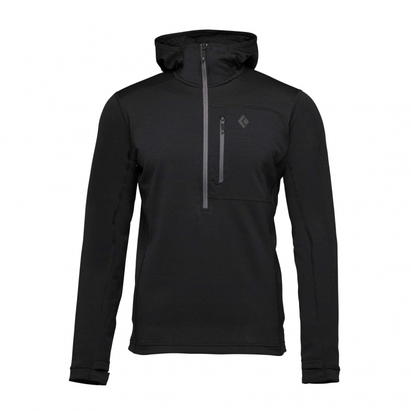 Black Men\'s Black Diamond Coefficient Quarter Zip Fleece Hoodie | AK545073