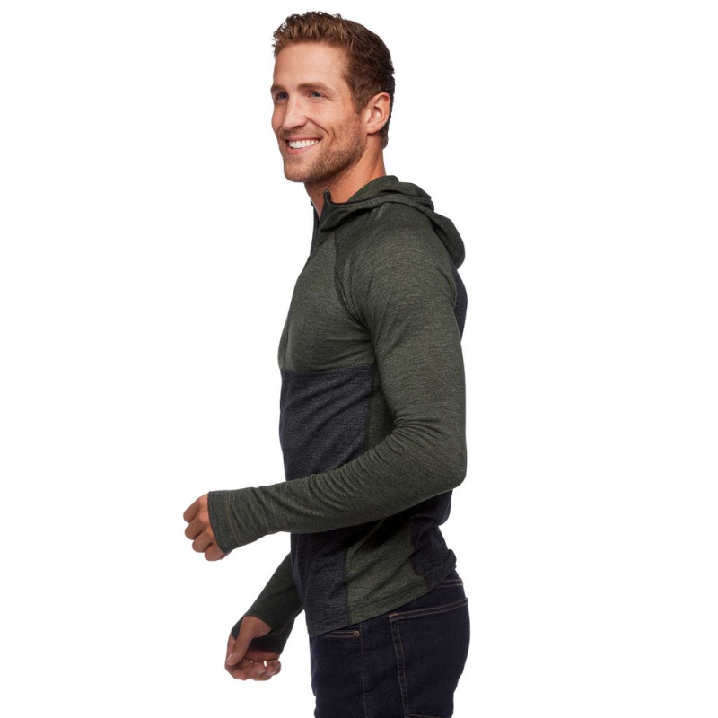 Black Men's Black Diamond Solution 150 Merino Crew Half Zip Hoody Base Layer Tops | SX399117