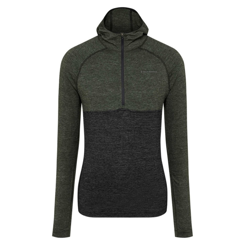 Black Men's Black Diamond Solution 150 Merino Crew Half Zip Hoody Base Layer Tops | SX399117