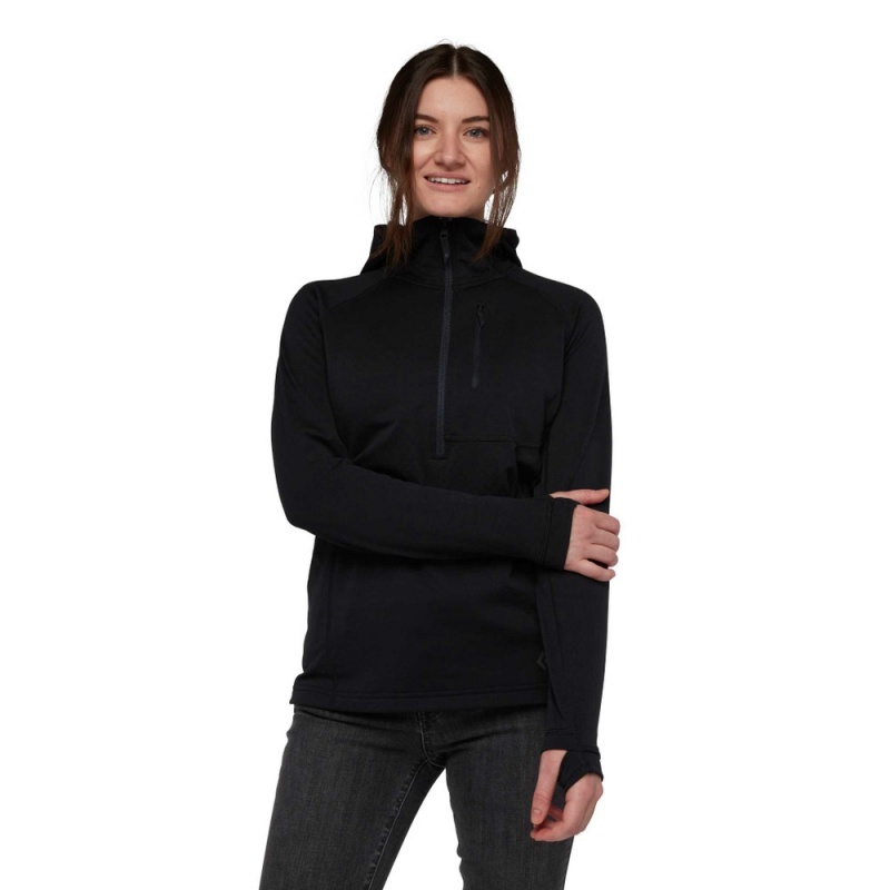 Black Women's Black Diamond Coefficient Quarter Zip Fleece Hoodie | MO136074