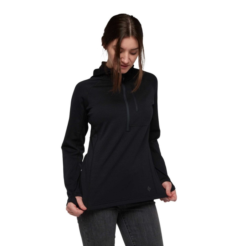 Black Women's Black Diamond Coefficient Quarter Zip Fleece Hoodie | MO136074