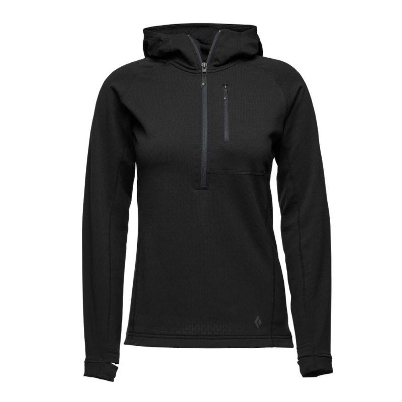 Black Women\'s Black Diamond Coefficient Quarter Zip Fleece Hoodie | MO136074