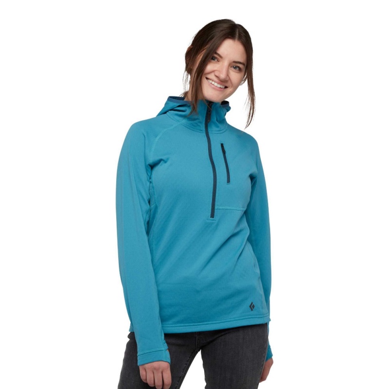 Blue Women's Black Diamond Coefficient Quarter Zip Fleece Hoodie | BB370546