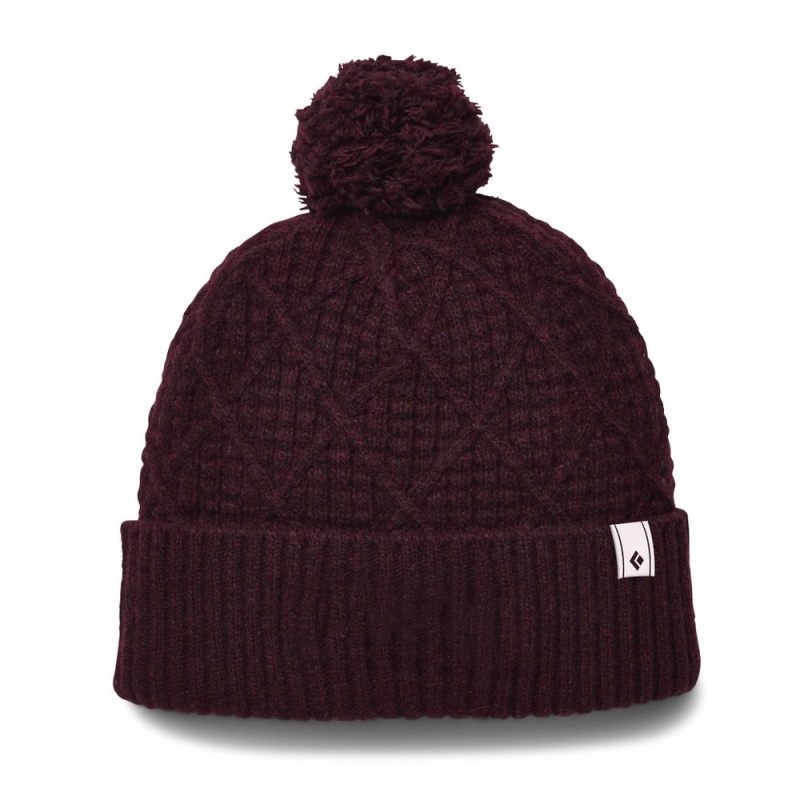 Burgundy Men\'s Black Diamond Cable Cuff Pom Beanie | NO569539