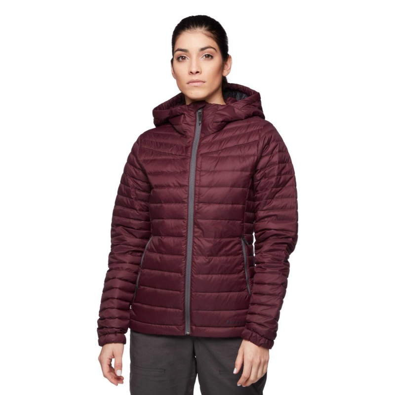 Burgundy Women's Black Diamond Access Hoody Down Jackets | WS526304