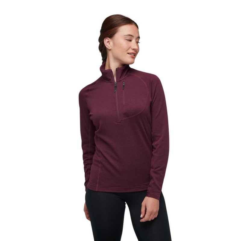 Burgundy Women's Black Diamond Coefficient LT Quarter Zip Pullover | CP896612