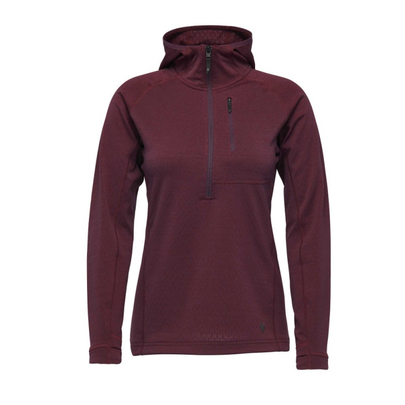 Burgundy Women's Black Diamond Coefficient Quarter Zip Fleece Hoodie | HT777467