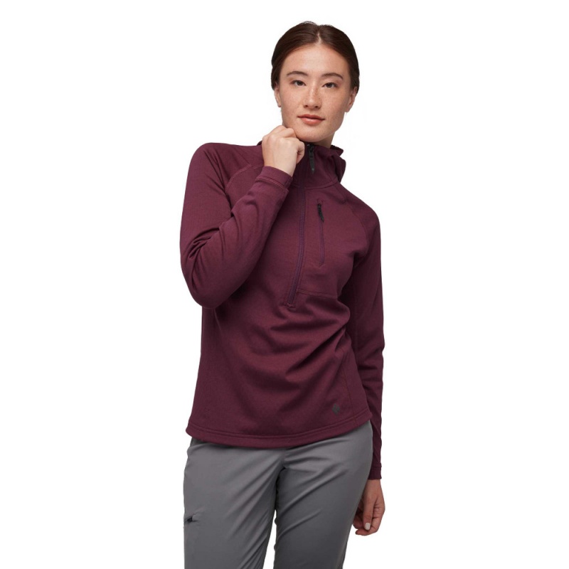 Burgundy Women\'s Black Diamond Coefficient Quarter Zip Fleece Hoodie | HT777467