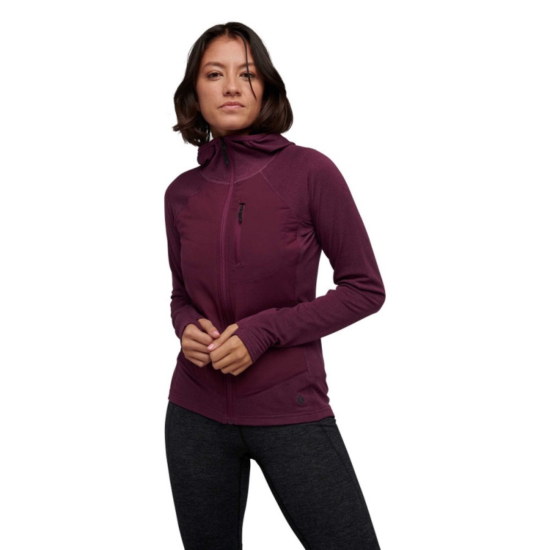 Burgundy Women's Black Diamond Coefficient LT Hybrid Hoody Jackets | VJ082304