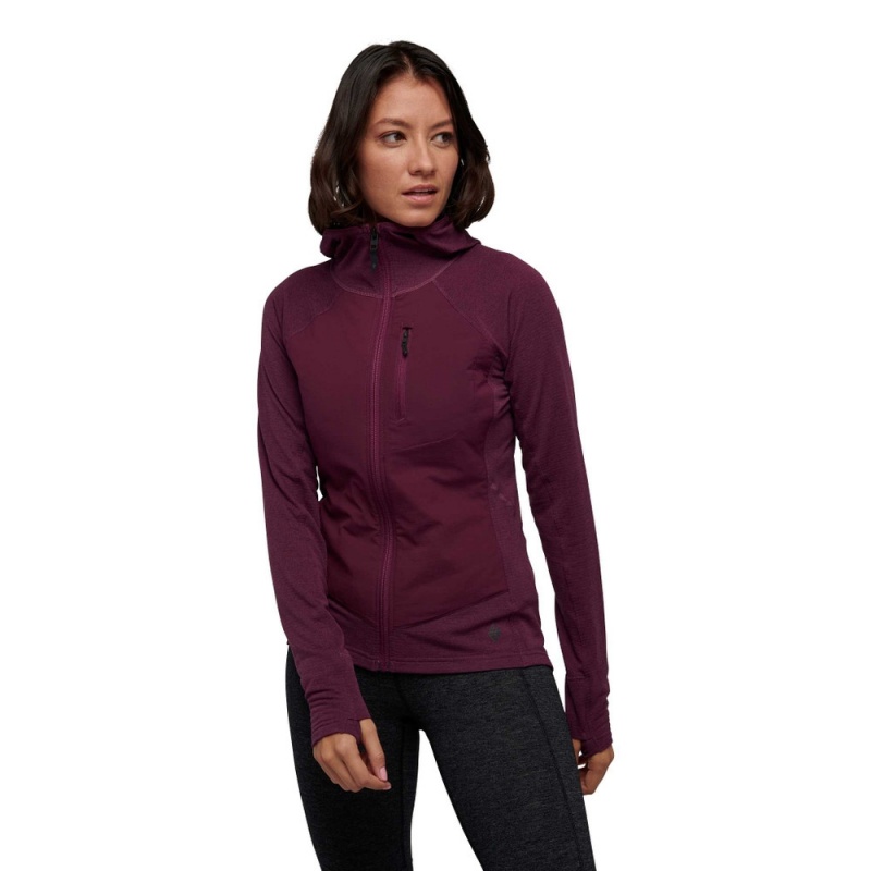 Burgundy Women's Black Diamond Coefficient LT Hybrid Hoody Jackets | VJ082304