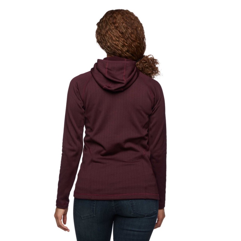 Burgundy Women's Black Diamond Factor Hoody Jackets | NI482951