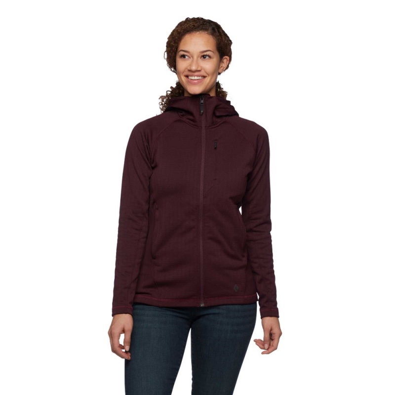 Burgundy Women's Black Diamond Factor Hoody Jackets | NI482951