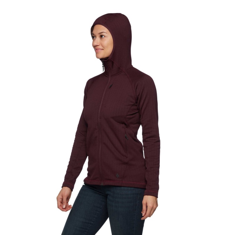 Burgundy Women's Black Diamond Factor Hoody Jackets | NI482951