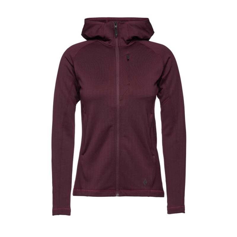 Burgundy Women\'s Black Diamond Factor Hoody Jackets | NI482951