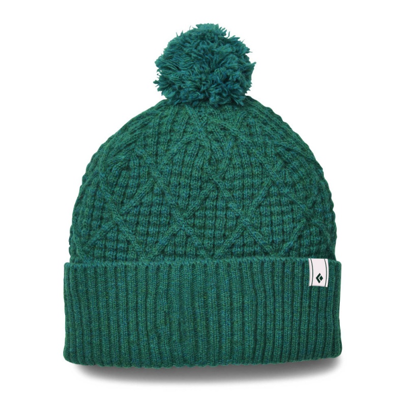 Green Men\'s Black Diamond Cable Cuff Pom Beanie | RU732328