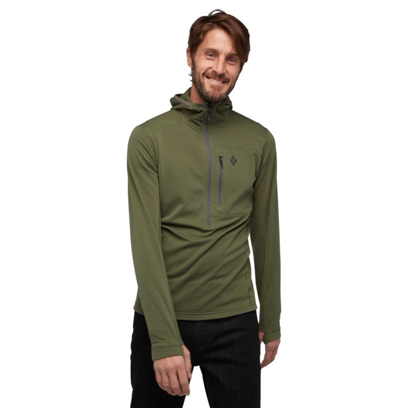 Green Men's Black Diamond Coefficient Quarter Zip Fleece Hoodie | DQ557249