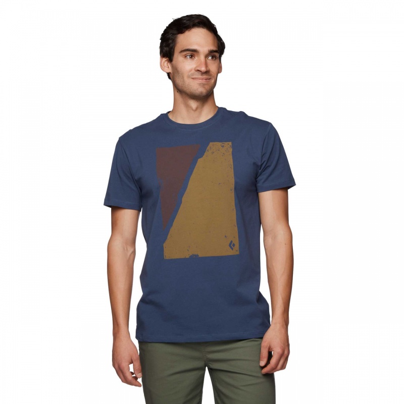 Navy Men's Black Diamond Block Print Mountain T Shirts | XJ288637