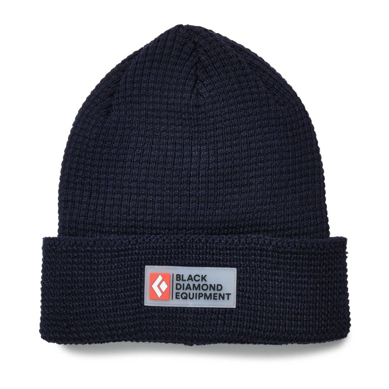 Navy Men\'s Black Diamond Double Waffle Beanie | VE156992