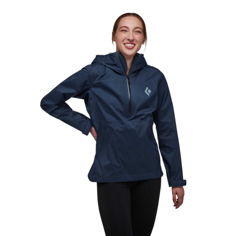 Navy Women's Black Diamond Stormline Stretch Anorak Rain Shell Hoodie | QF303965