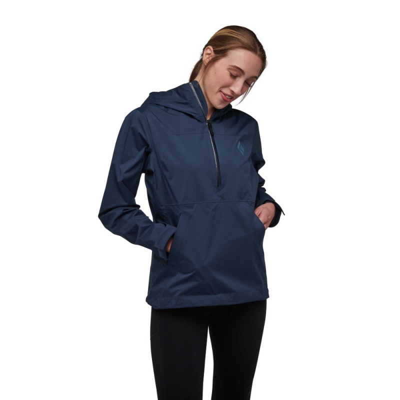 Navy Women's Black Diamond Stormline Stretch Anorak Rain Shell Hoodie | QF303965