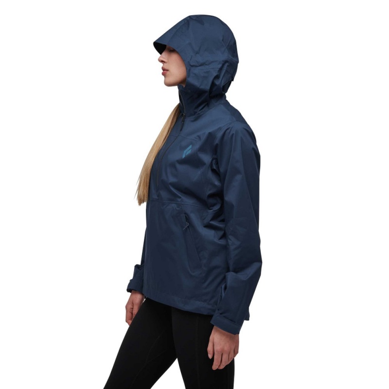 Navy Women's Black Diamond Stormline Stretch Anorak Rain Shell Hoodie | QF303965