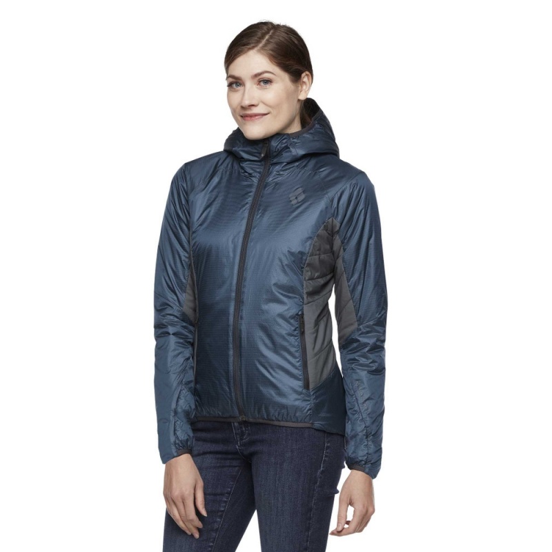 Navy Women's Black Diamond Vision Hybrid Hoody Jackets | QN394885