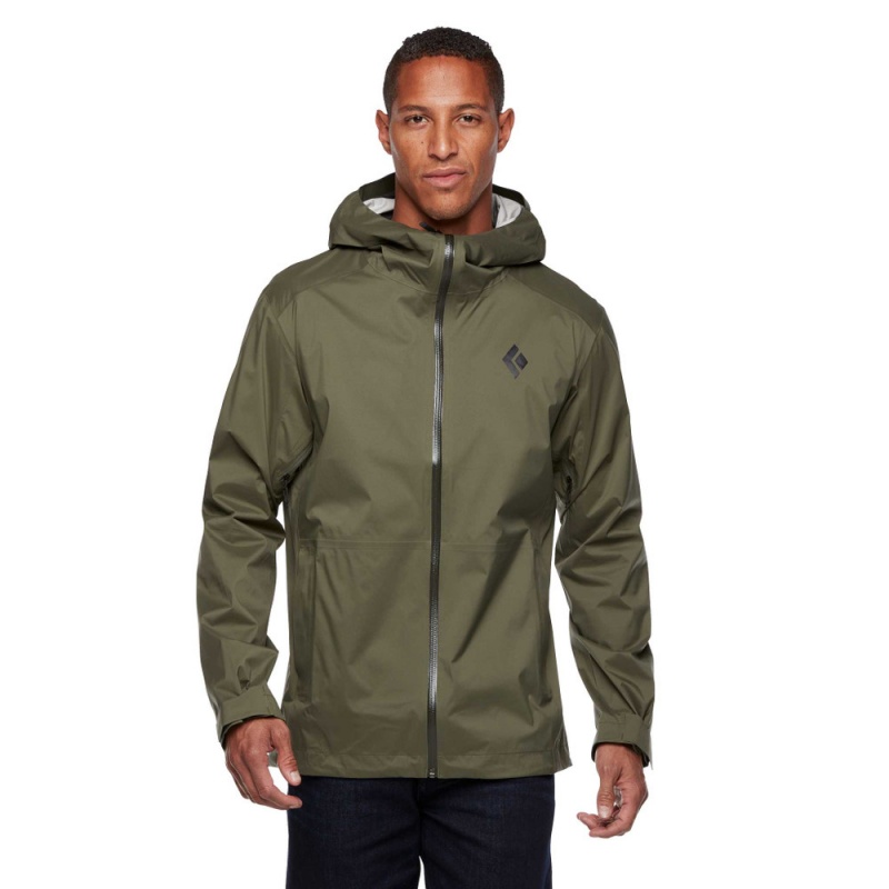 Olive Men's Black Diamond Stormline Stretch Rain Shell Jackets | WX082499