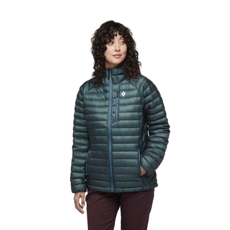 Olive Women's Black Diamond Approach Hoody Down Jackets | TT842454