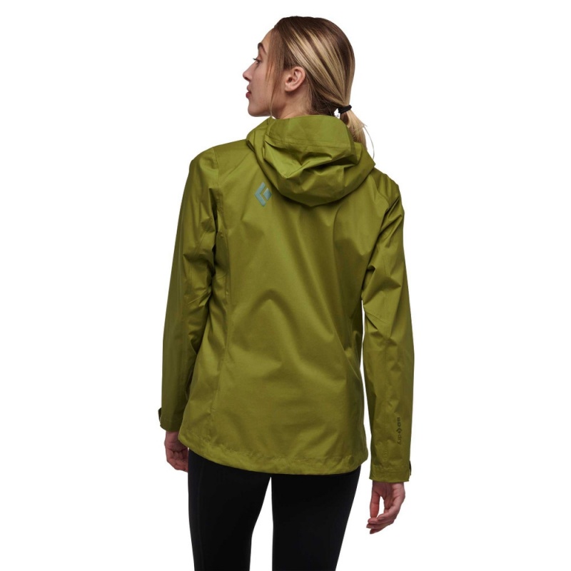 Olive Women's Black Diamond Stormline Stretch Anorak Rain Shell Hoodie | DJ359762