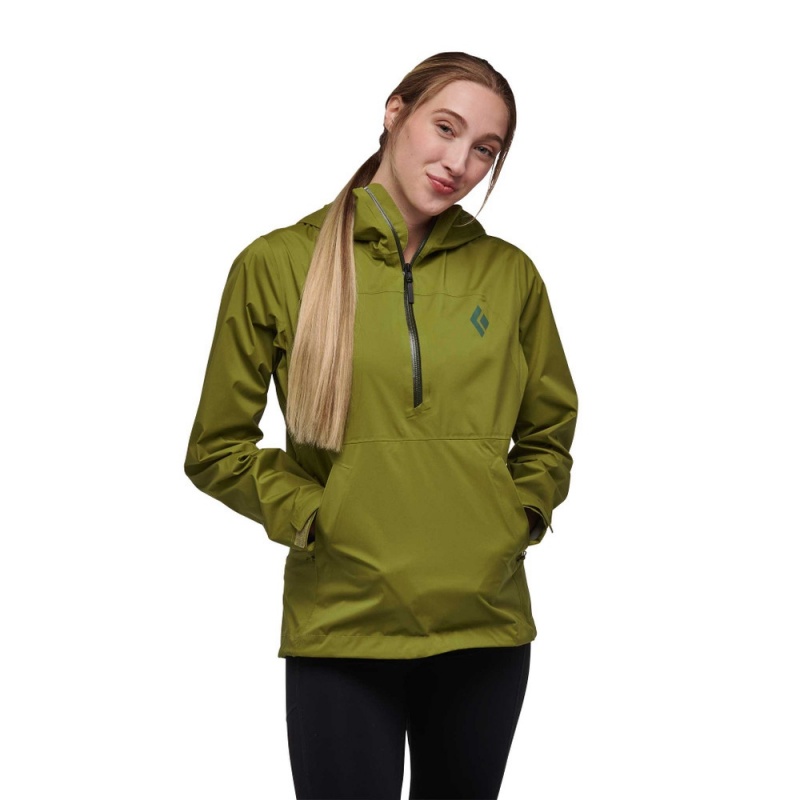 Olive Women's Black Diamond Stormline Stretch Anorak Rain Shell Hoodie | DJ359762