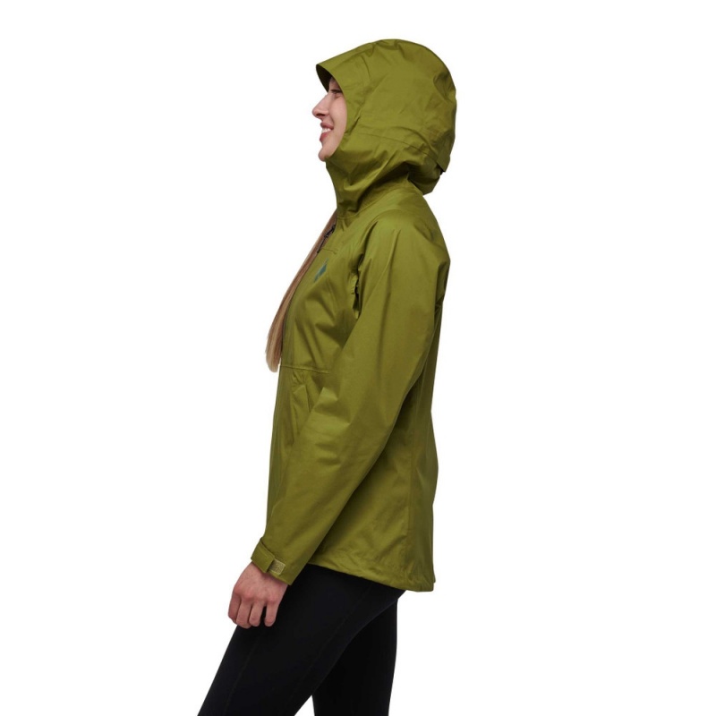 Olive Women's Black Diamond Stormline Stretch Anorak Rain Shell Hoodie | DJ359762