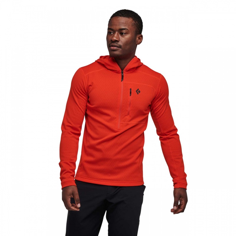 Red Men's Black Diamond Coefficient Quarter Zip Fleece Hoodie | VV012517