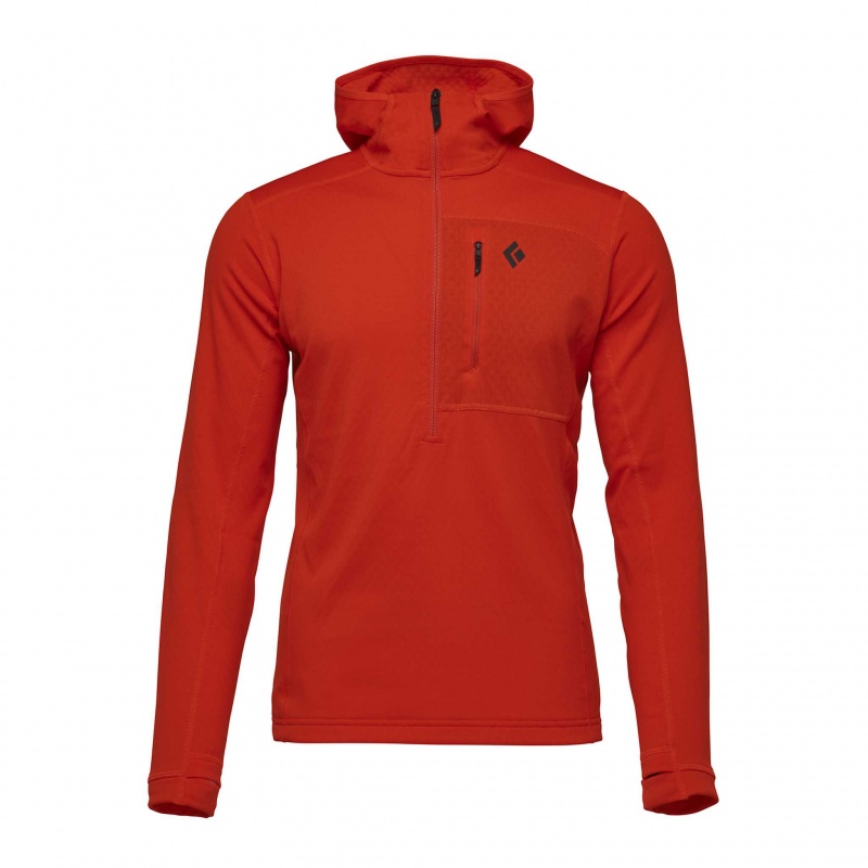 Red Men\'s Black Diamond Coefficient Quarter Zip Fleece Hoodie | VV012517