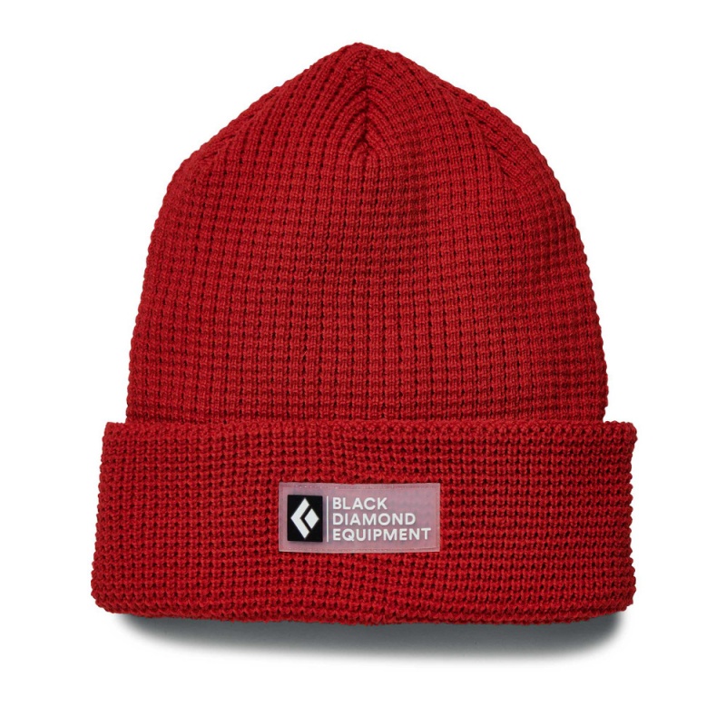 Red Men\'s Black Diamond Double Waffle Beanie | AV129501