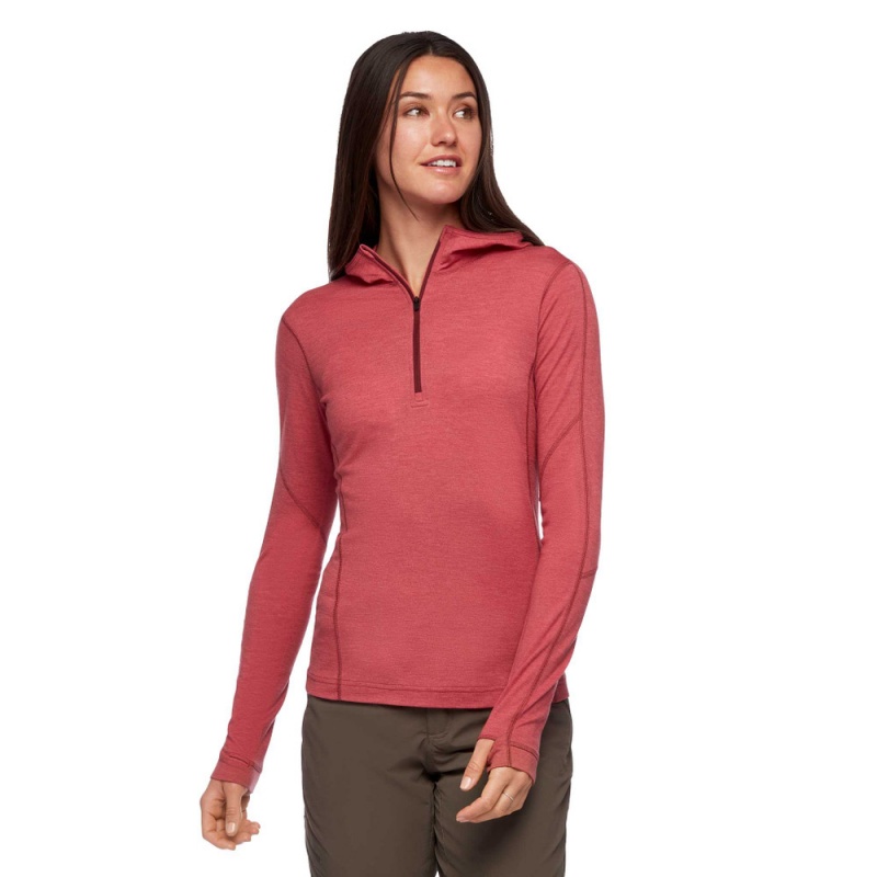 Red Women\'s Black Diamond Solution 150 Merino Quarter Zip Hoodie | SD022035