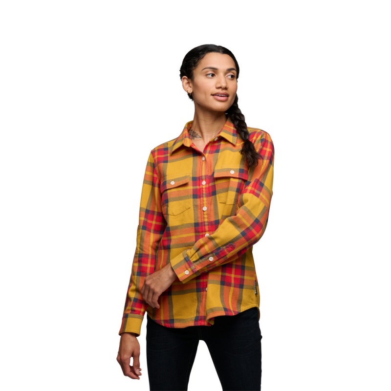 Yellow Women's Black Diamond Project Twill Long Sleeve Shirts | CF590071