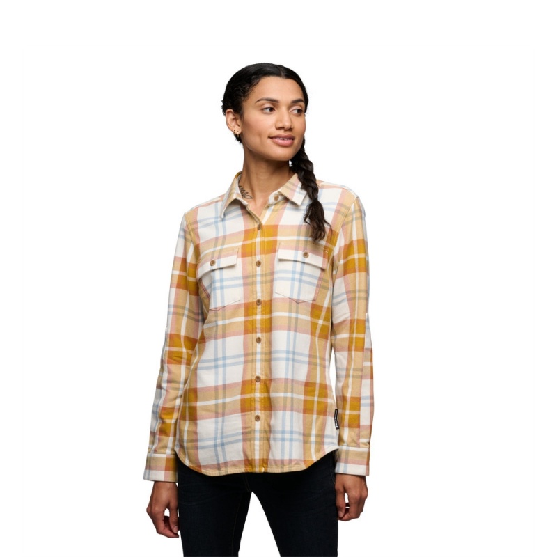 Yellow Women's Black Diamond Project Twill Long Sleeve Shirts | ON418076